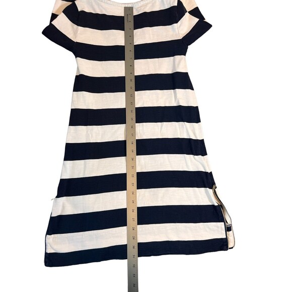 J.Crew Maritime Dress XS Navy Ivory Bold Rugby Stripe 3/4 Sleeve Zipper Shift - Picture 6 of 6